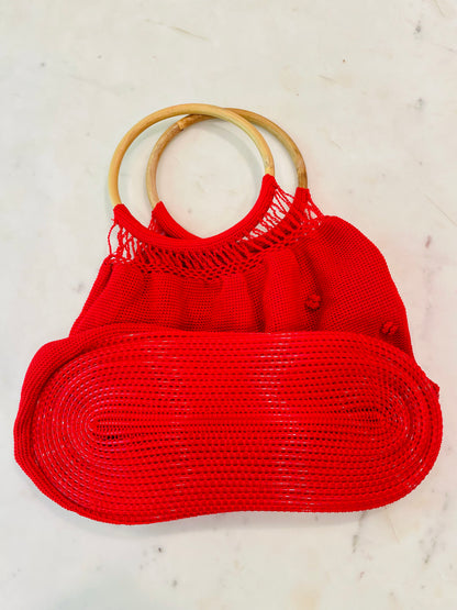 Vintage Crochet Purse with Bamboo Handle