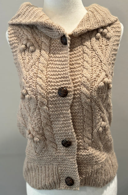 Vintage Cable Knit Beige Wool Sweater Vest