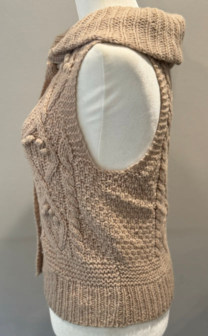 Vintage Cable Knit Beige Wool Sweater Vest