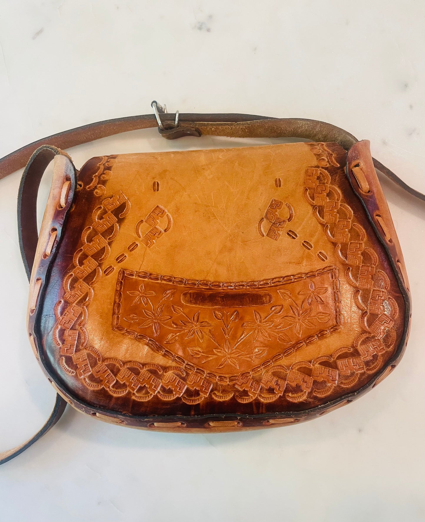 Vintage 1970's Boho Leather Flap-Front Purse