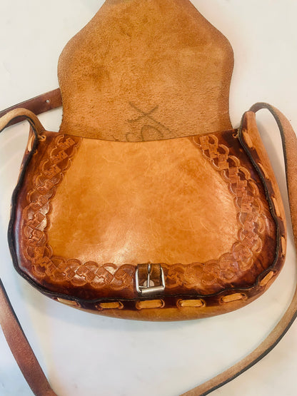 Vintage 1970's Boho Leather Flap-Front Purse