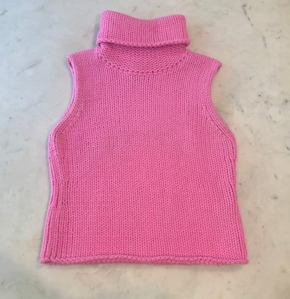 Vintage 1990s Versace Jeans Couture Pink Chunky Knit Turtleneck Sweater