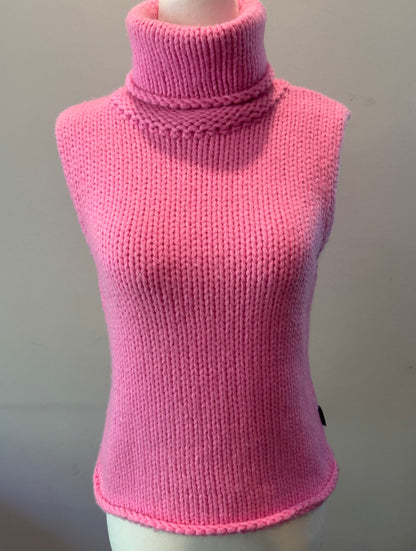 Vintage 1990s Versace Jeans Couture Pink Chunky Knit Turtleneck Sweater