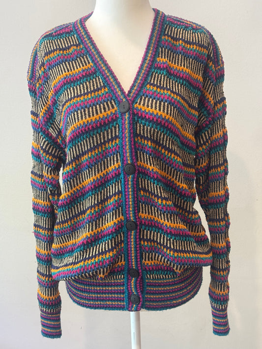 Vintage Missoni Knit Cardigan – Italian Multicolor Zigzag Sweater