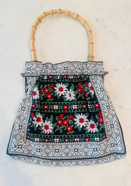 1970s Embroidered Floral Tapestry Handbag