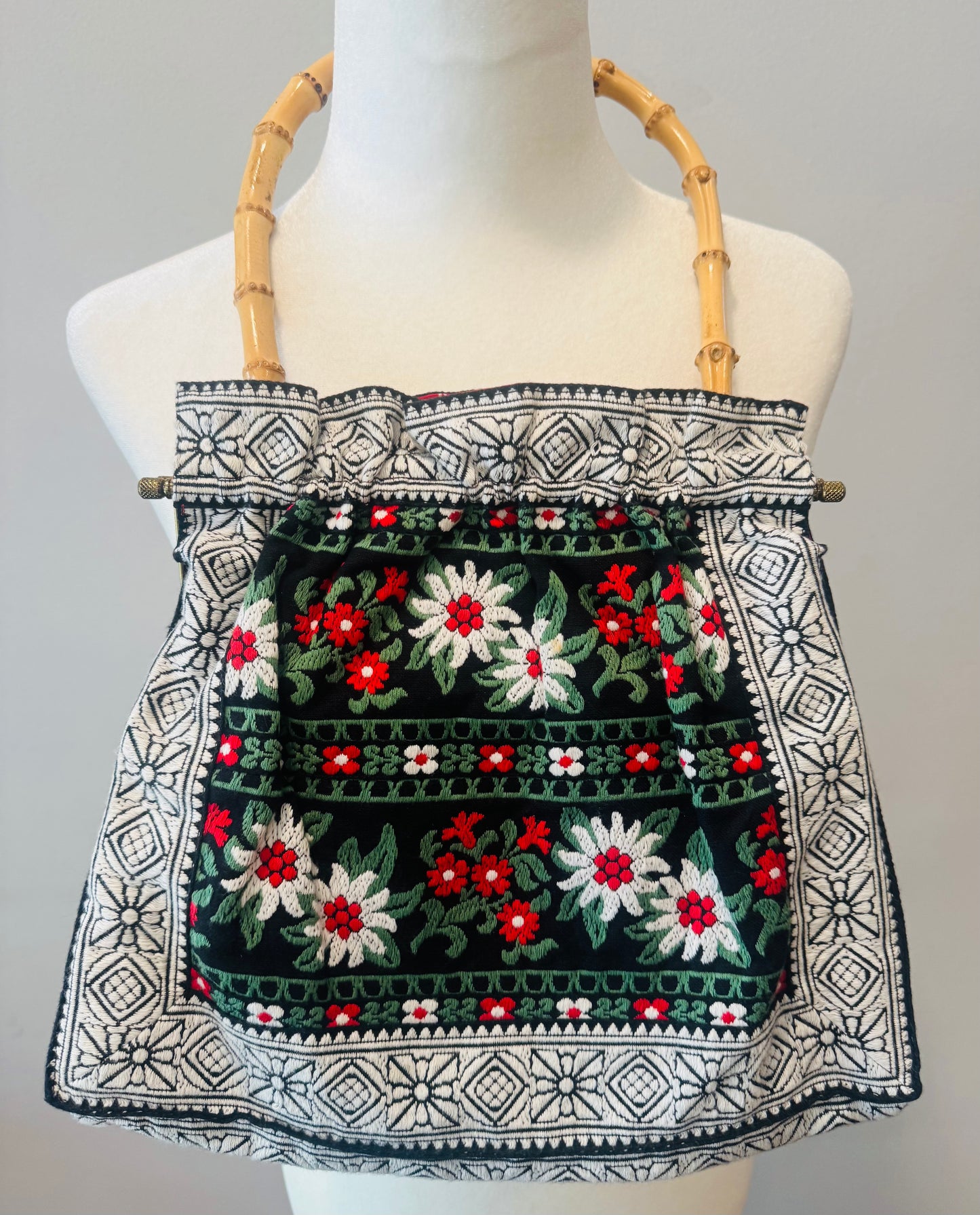 1970s Embroidered Floral Tapestry Handbag