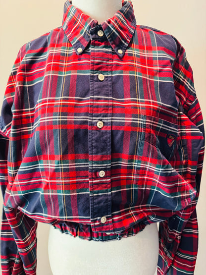 Vintage Polo Up-Cycled Plaid Cropped Oxford Shirt