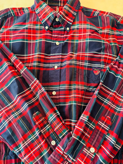 Vintage Polo Up-Cycled Plaid Cropped Oxford Shirt