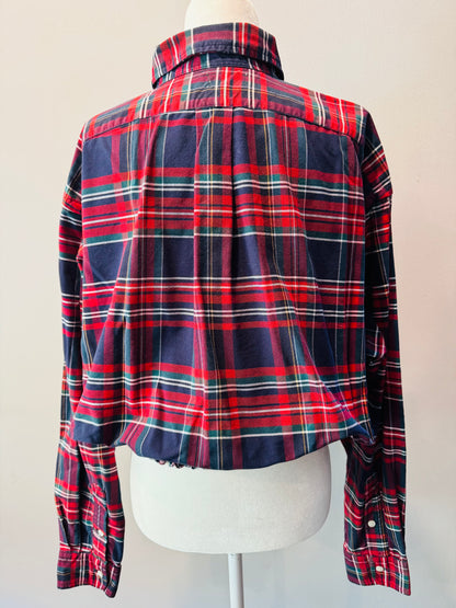 Vintage Polo Up-Cycled Plaid Cropped Oxford Shirt