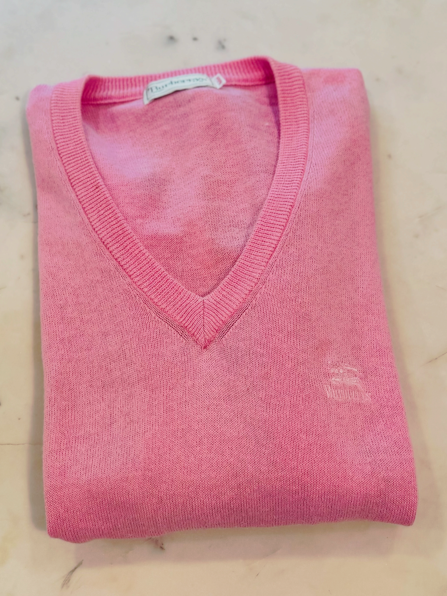 Burberrys Vintage Pink V-Neck Sweater