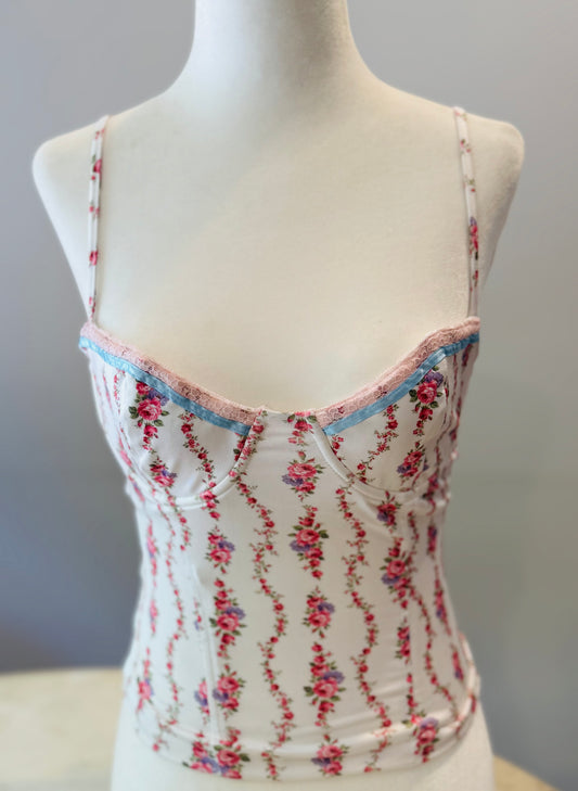 Floral Lace-Up Corset Camisole Top