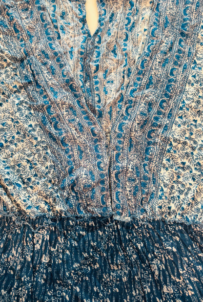 Free People Blue Printed Arizona Short Sleeve Romper