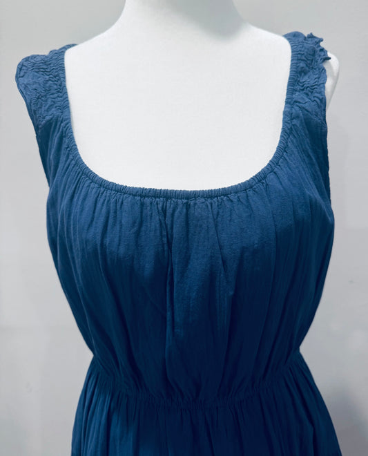 Vintage Navy Blue Cotton Midi Dress