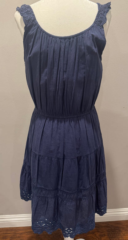 Vintage Navy Blue Cotton Midi Dress