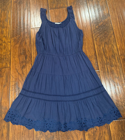Vintage Navy Blue Cotton Midi Dress