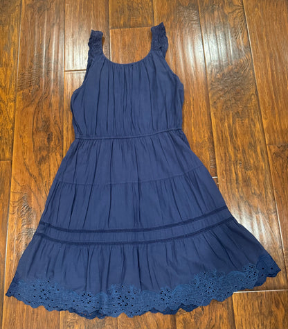 Vintage Navy Blue Cotton Midi Dress