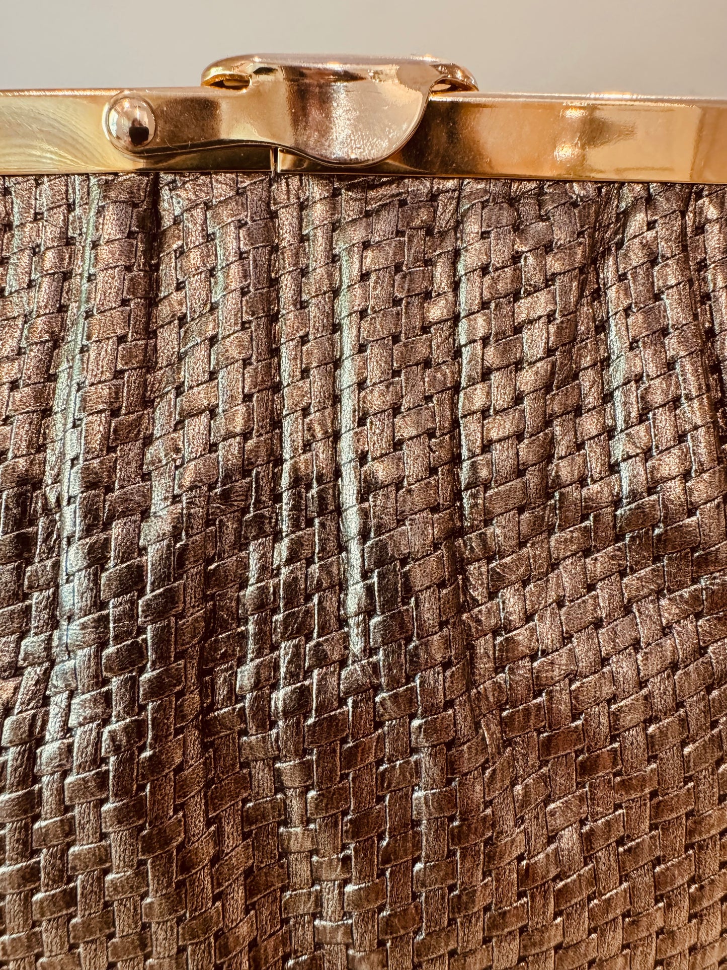 Vintage Etra Gold Leather Clutch: 1970s Metallic Woven Evening Bag