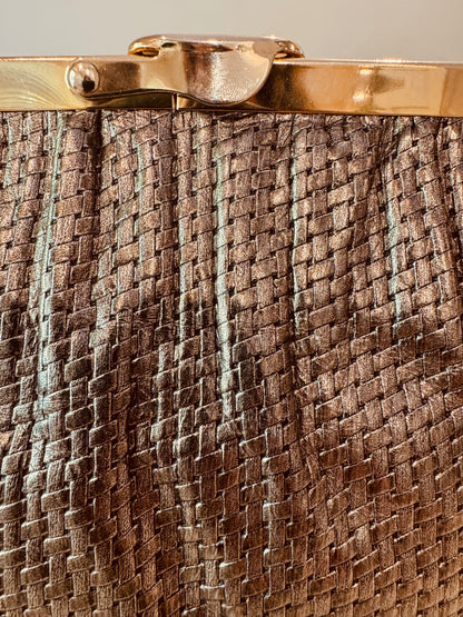 Vintage Etra Gold Leather Clutch: 1970s Metallic Woven Evening Bag