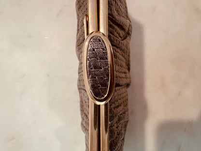 Vintage Etra Gold Leather Clutch: 1970s Metallic Woven Evening Bag