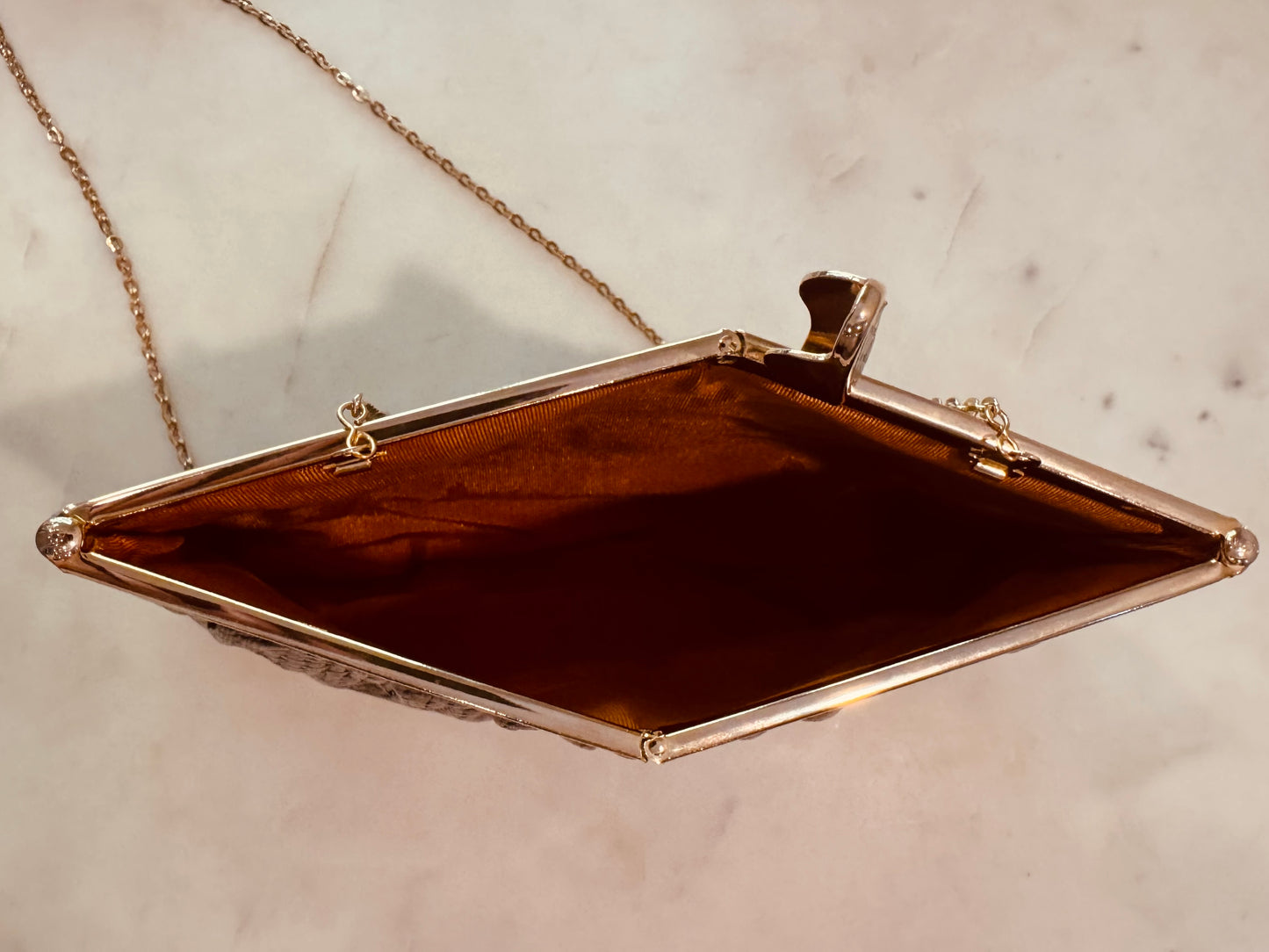 Vintage Etra Gold Leather Clutch: 1970s Metallic Woven Evening Bag