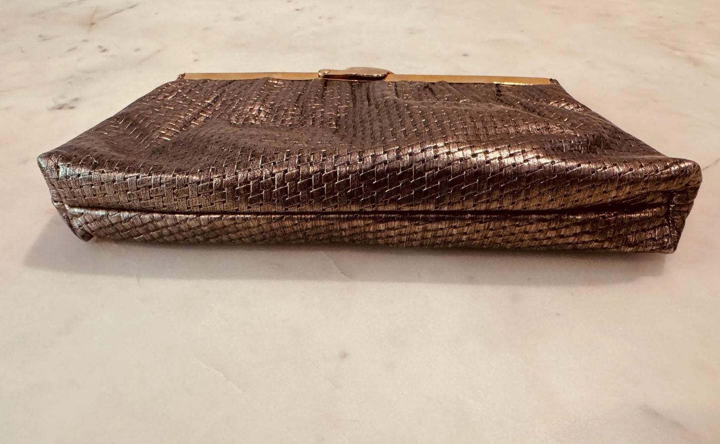 Vintage Etra Gold Leather Clutch: 1970s Metallic Woven Evening Bag