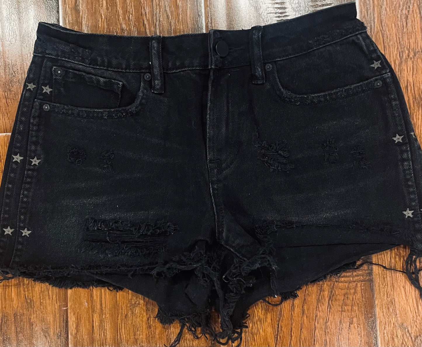 AllSaints Black Distressed Cutoff Shorts