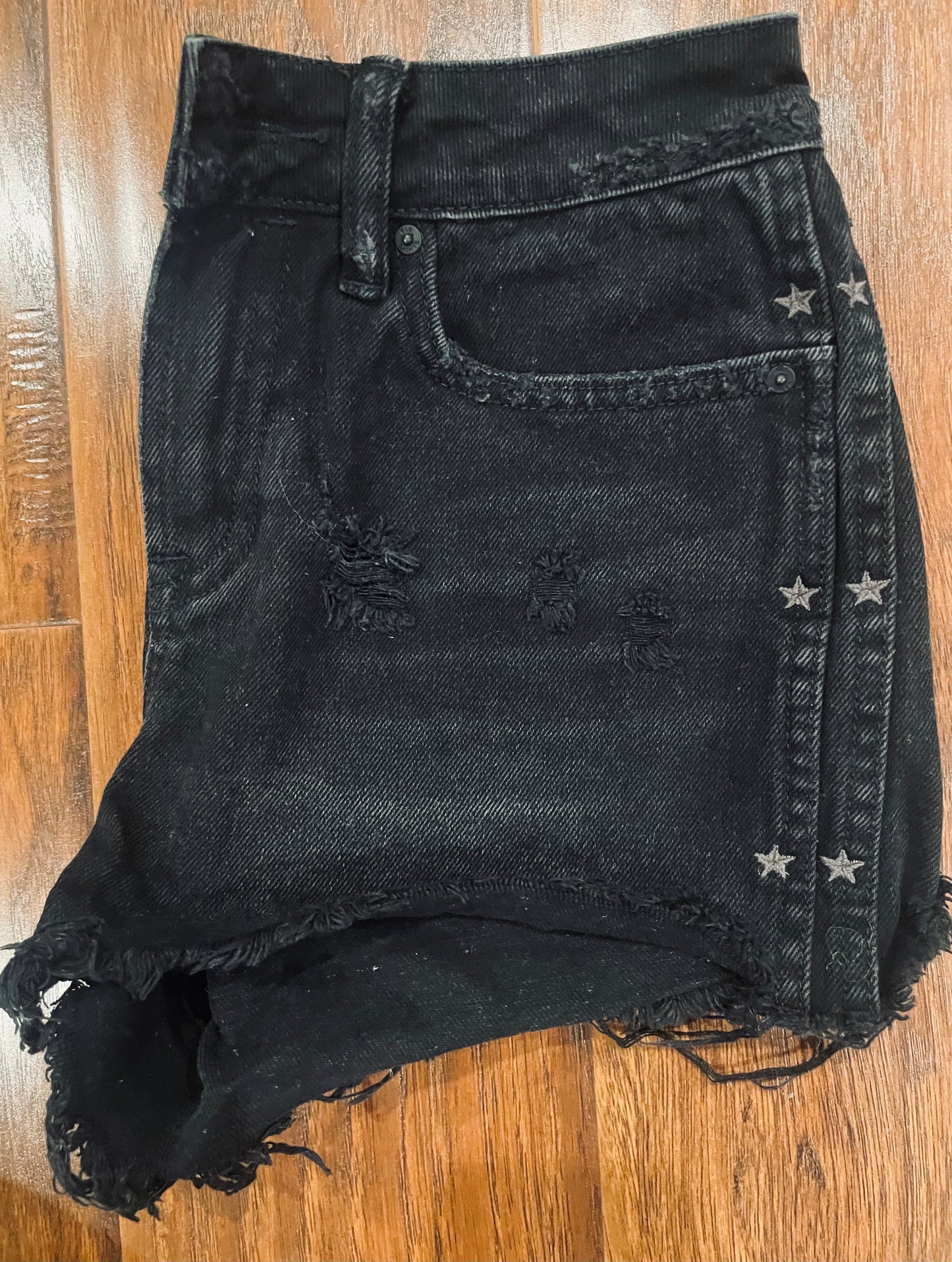 AllSaints Black Distressed Cutoff Shorts