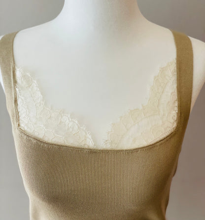 Valentino Cotton Blend Top with Lace Detail