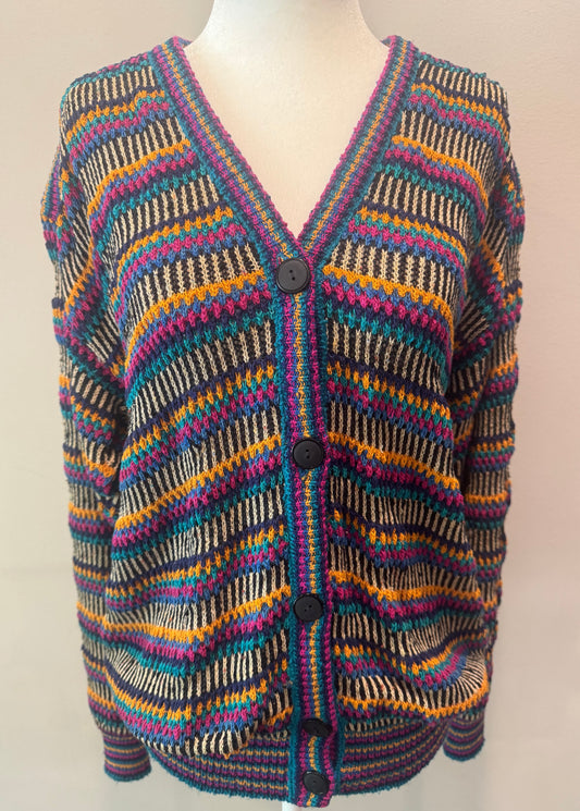 Vintage Missoni Knit Cardigan – Italian Multicolor Zigzag Sweater
