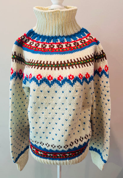 Vintage 80s Fair Isle Chunky Knit Turtleneck Sweater