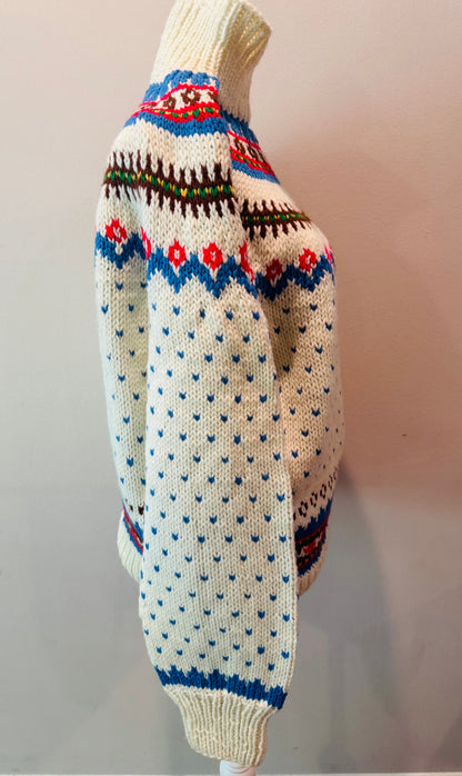 Vintage 80s Fair Isle Chunky Knit Turtleneck Sweater