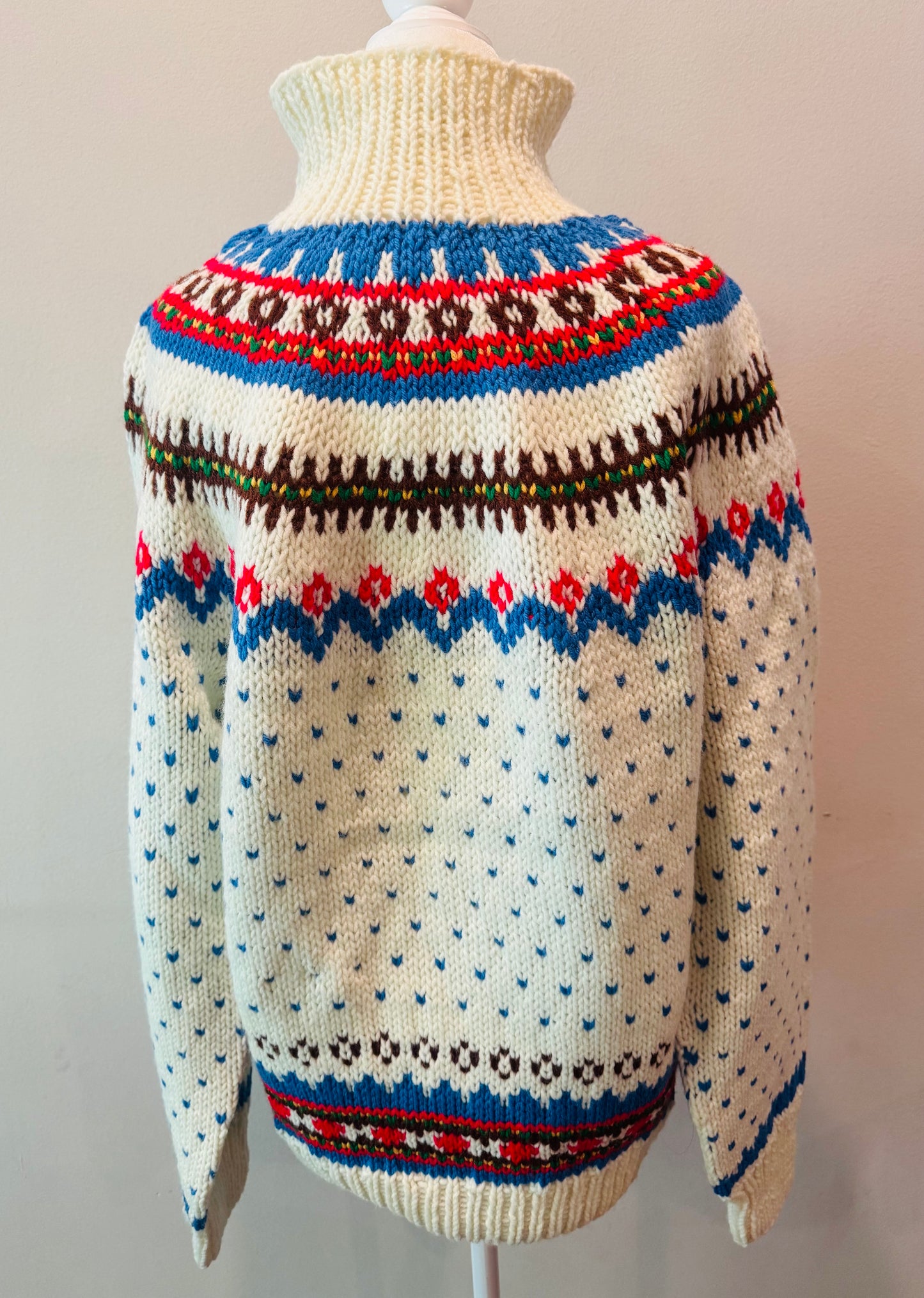 Vintage 80s Fair Isle Chunky Knit Turtleneck Sweater