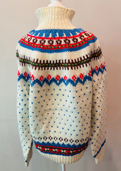 Vintage 80s Fair Isle Chunky Knit Turtleneck Sweater