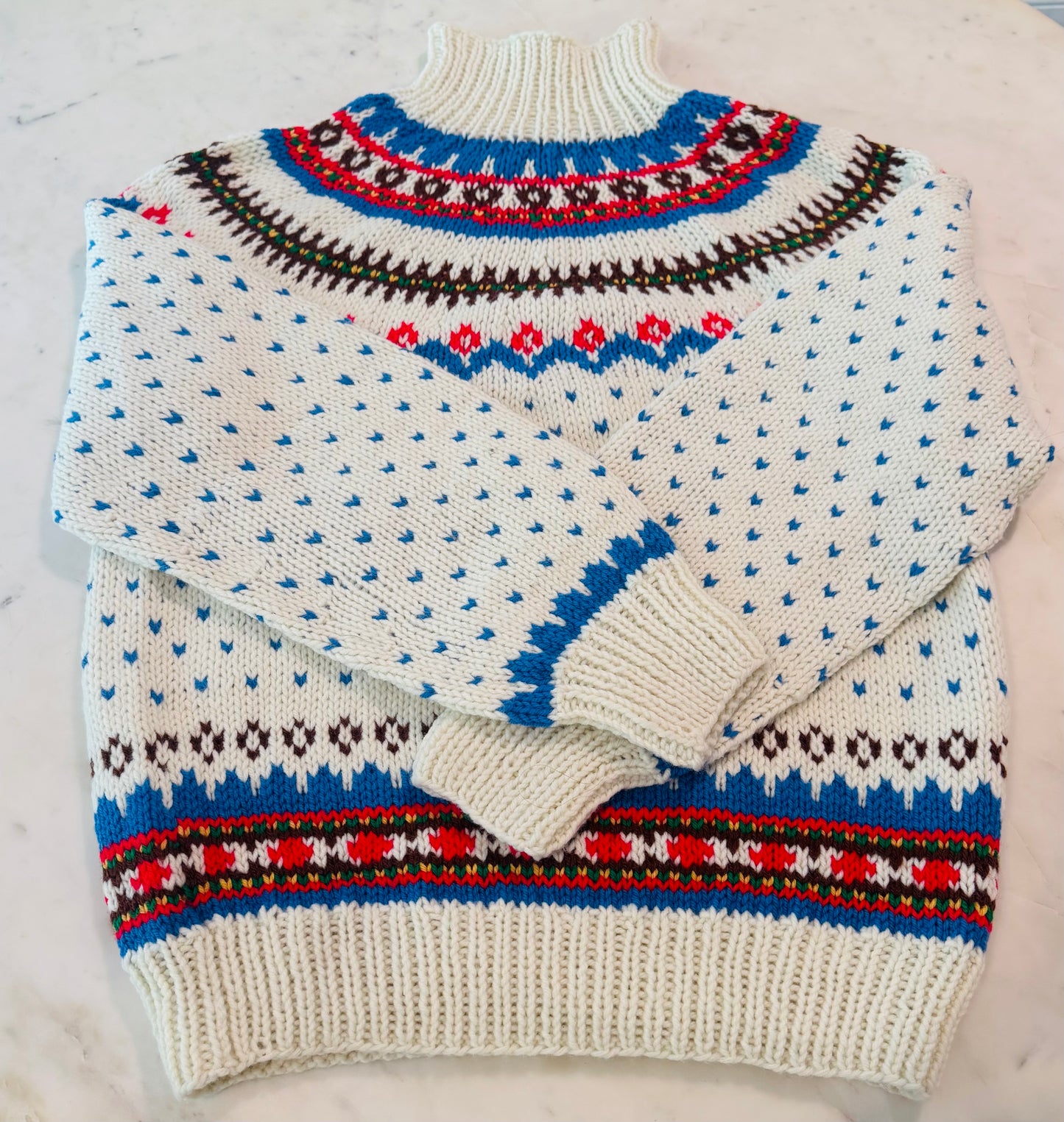 Vintage 80s Fair Isle Chunky Knit Turtleneck Sweater