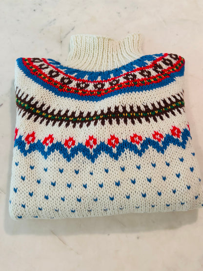 Vintage 80s Fair Isle Chunky Knit Turtleneck Sweater