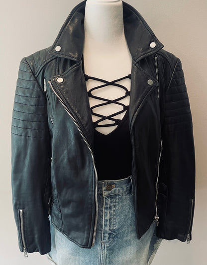 AllSaints Leather Quilted Biker Jacket