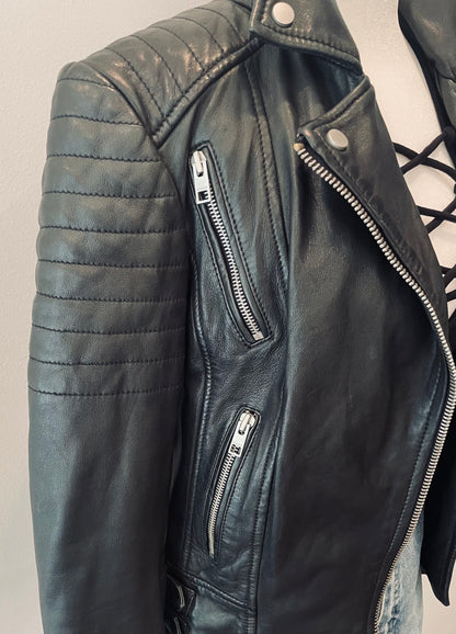 AllSaints Leather Quilted Biker Jacket