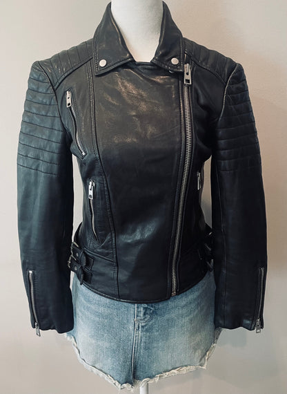 AllSaints Leather Quilted Biker Jacket