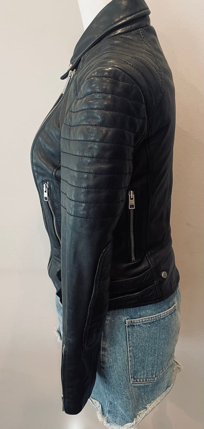 AllSaints Leather Quilted Biker Jacket