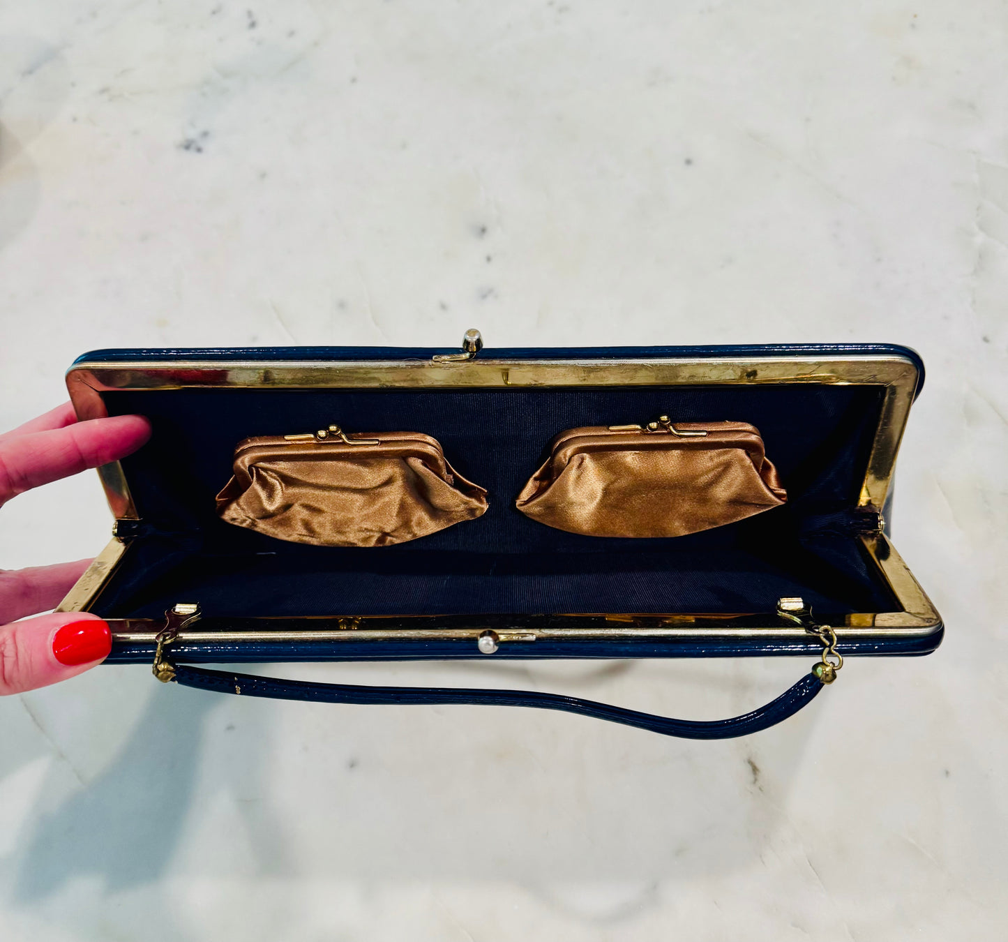 Vintage Navy Patent Leather Evening Bag