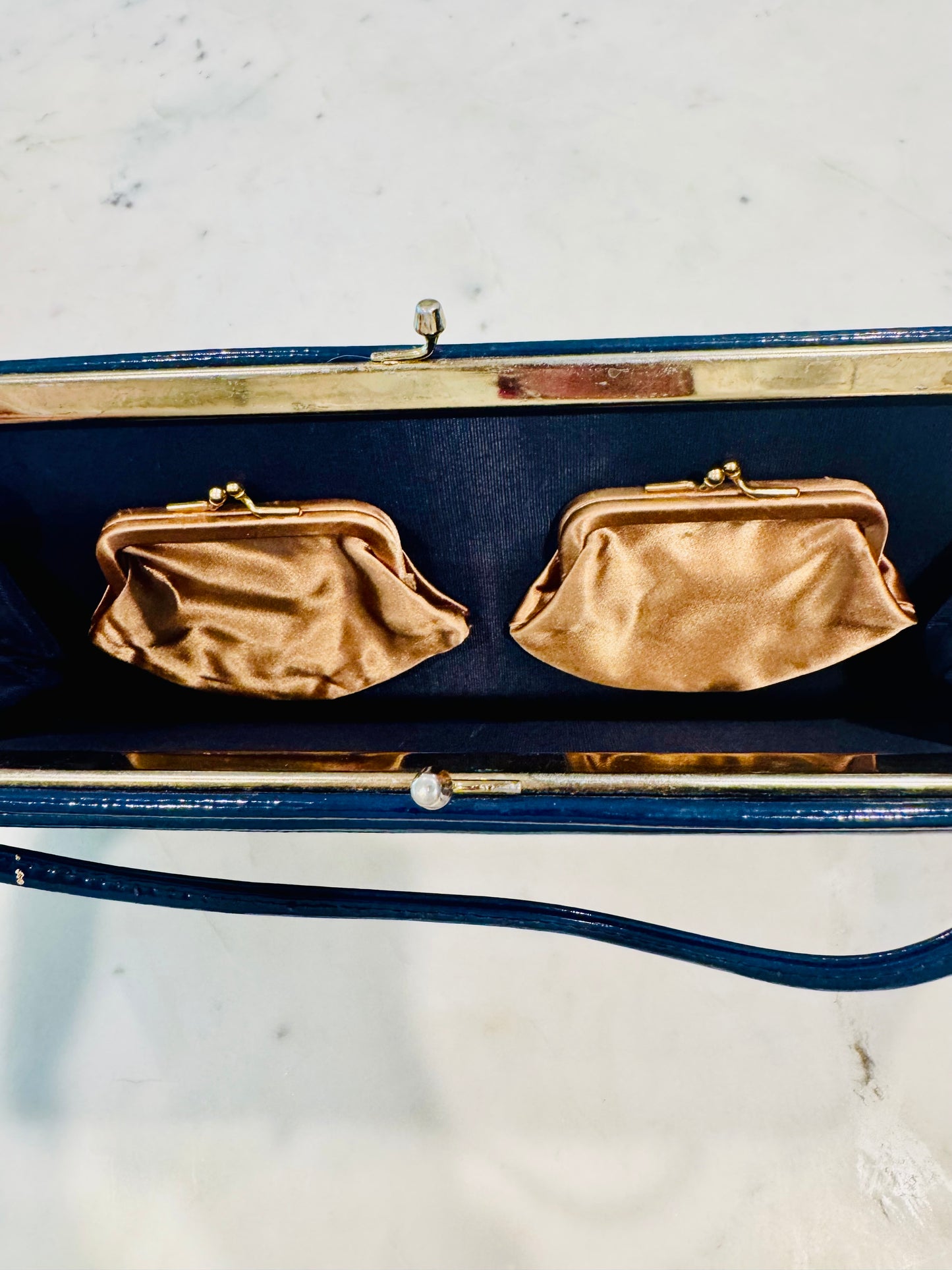 Vintage Navy Patent Leather Evening Bag