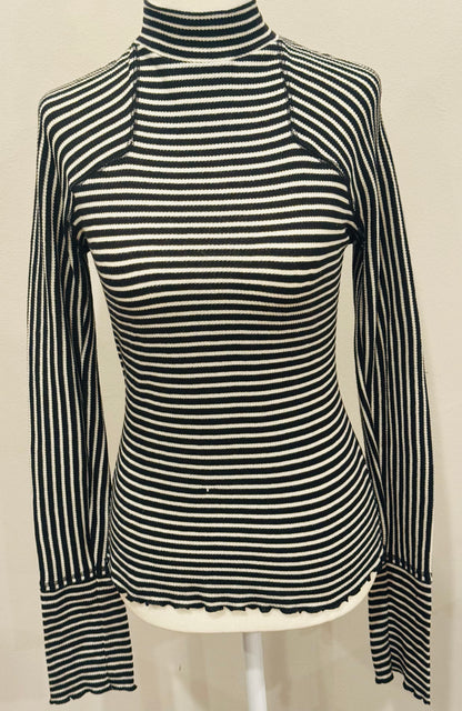Vintage Free People Striped Mock Neck Top