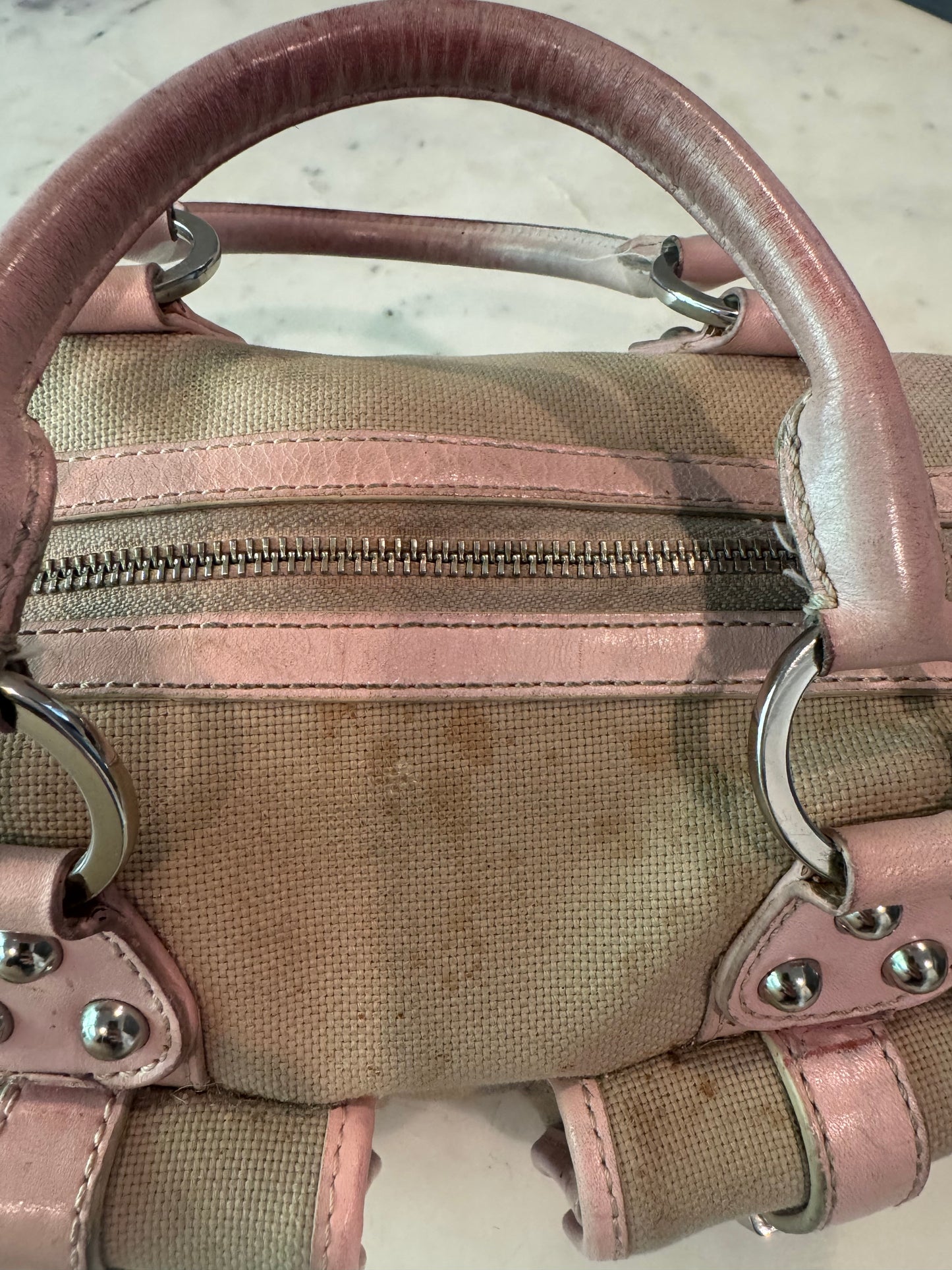 Vintage Rafe New York Vintage Canvas & Pink Leather Satchel Handbag