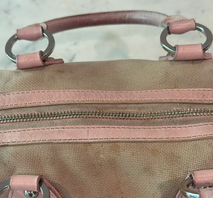 Vintage Rafe New York Vintage Canvas & Pink Leather Satchel Handbag