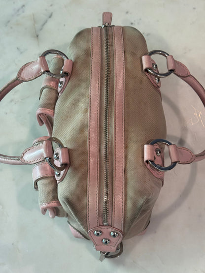 Vintage Rafe New York Vintage Canvas & Pink Leather Satchel Handbag