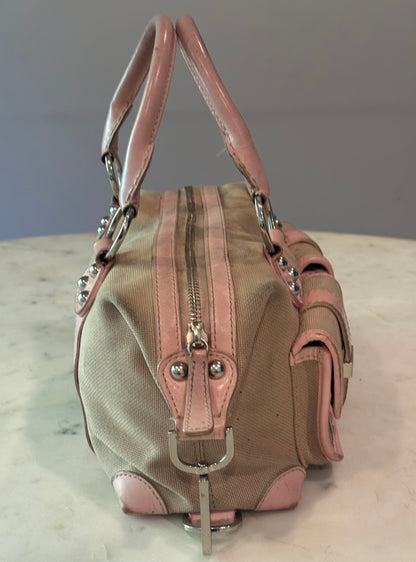 Vintage Rafe New York Vintage Canvas & Pink Leather Satchel Handbag