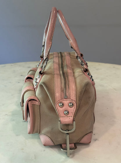 Vintage Rafe New York Vintage Canvas & Pink Leather Satchel Handbag