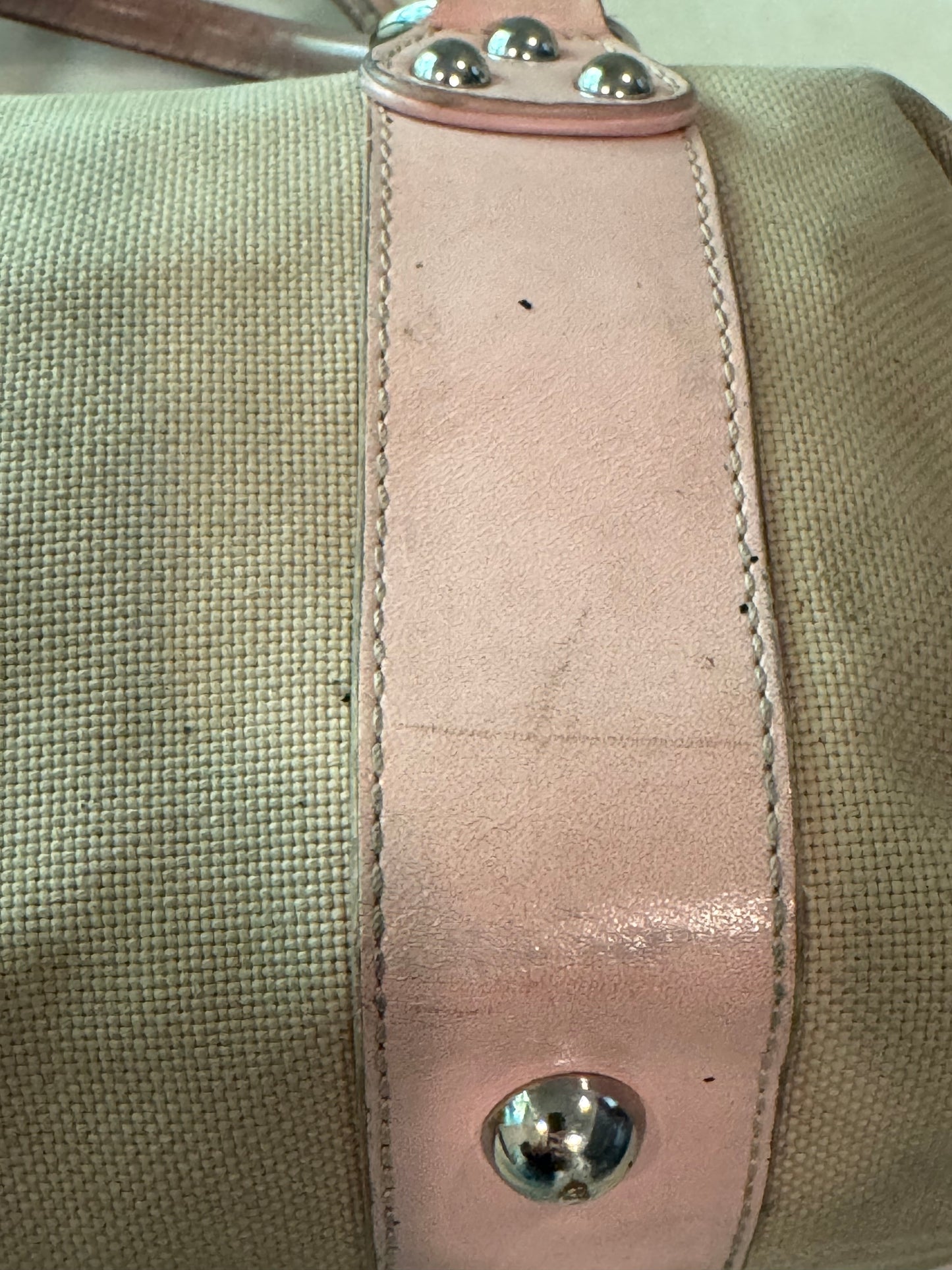 Vintage Rafe New York Vintage Canvas & Pink Leather Satchel Handbag