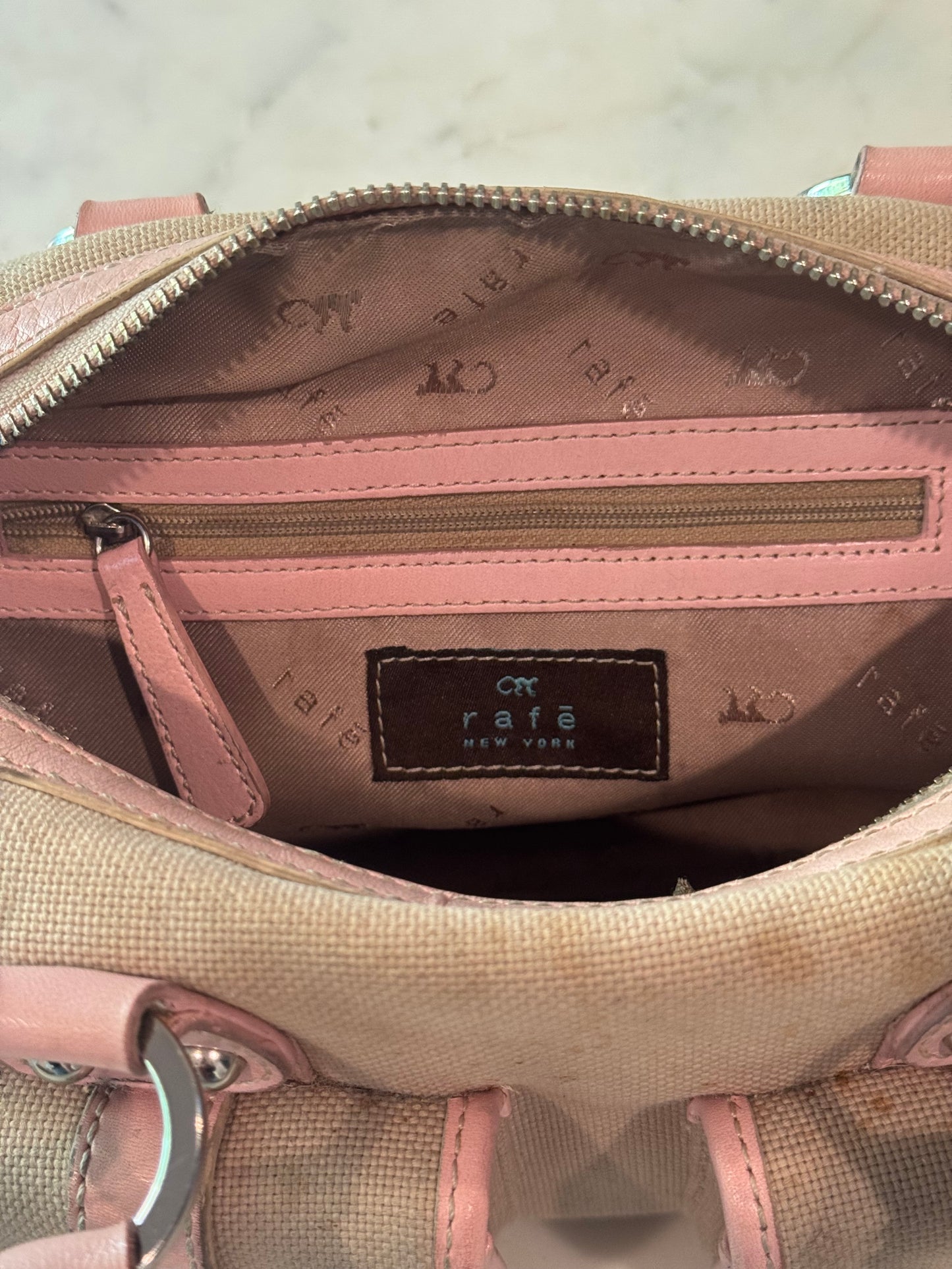 Vintage Rafe New York Vintage Canvas & Pink Leather Satchel Handbag