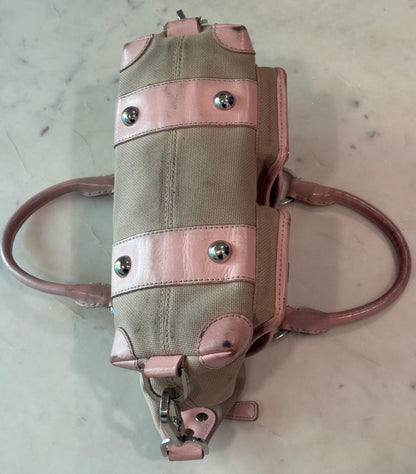 Vintage Rafe New York Vintage Canvas & Pink Leather Satchel Handbag